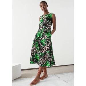 & Other Stories Floral Print Sleeveless Tiered A-Line Midi Dress Green/Black 6